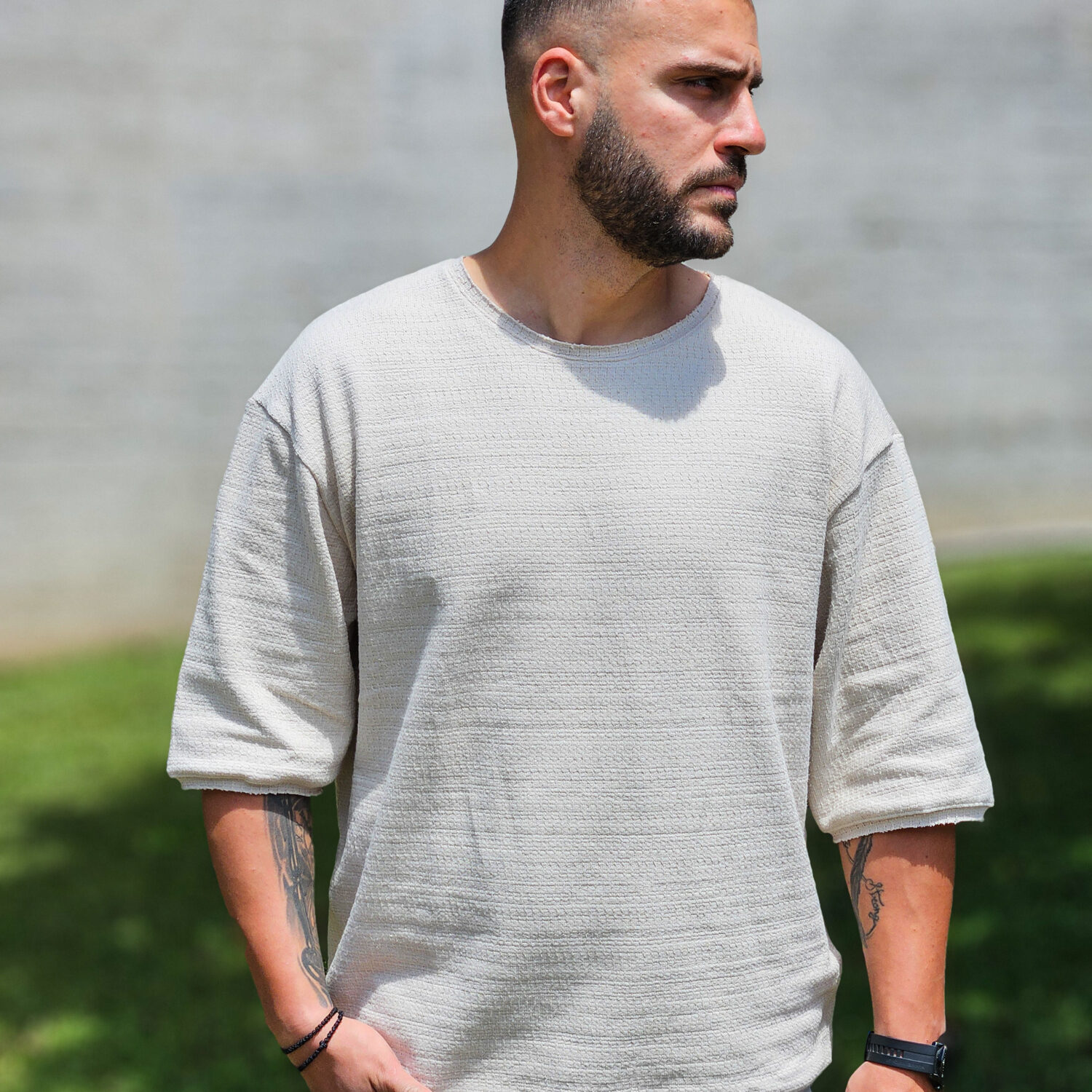 Knitted T-shirt Beige/Sand - Image 3
